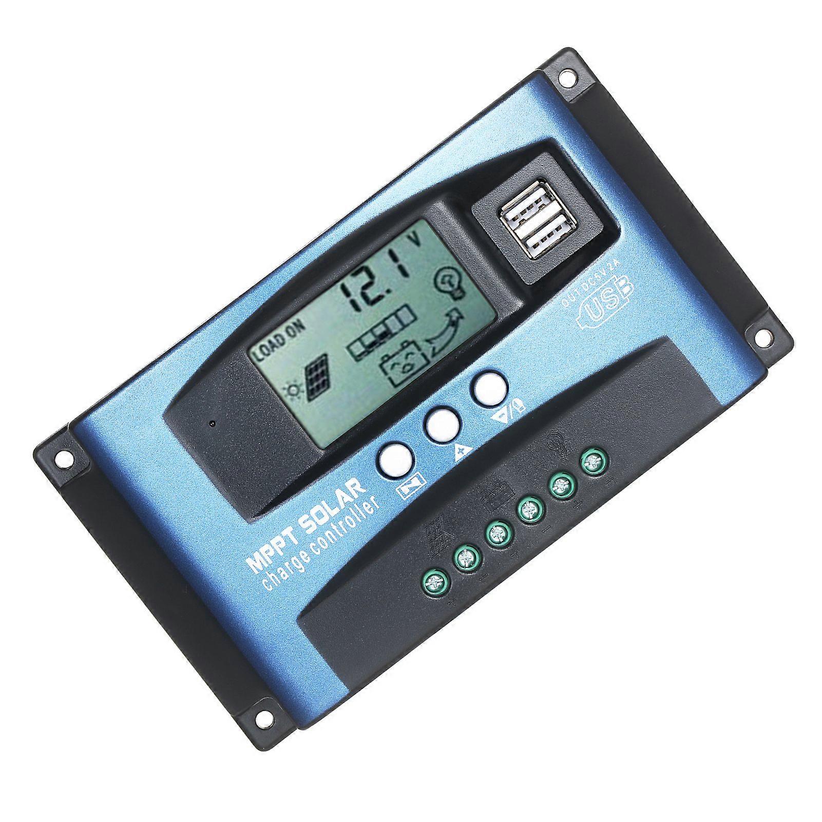 MPPT Solar Charge Controller Dual USB Solar Controller Smart LCD Screen MPPT Tracking 5V/2A Dual USB Output 12V/24V Automatic Identification