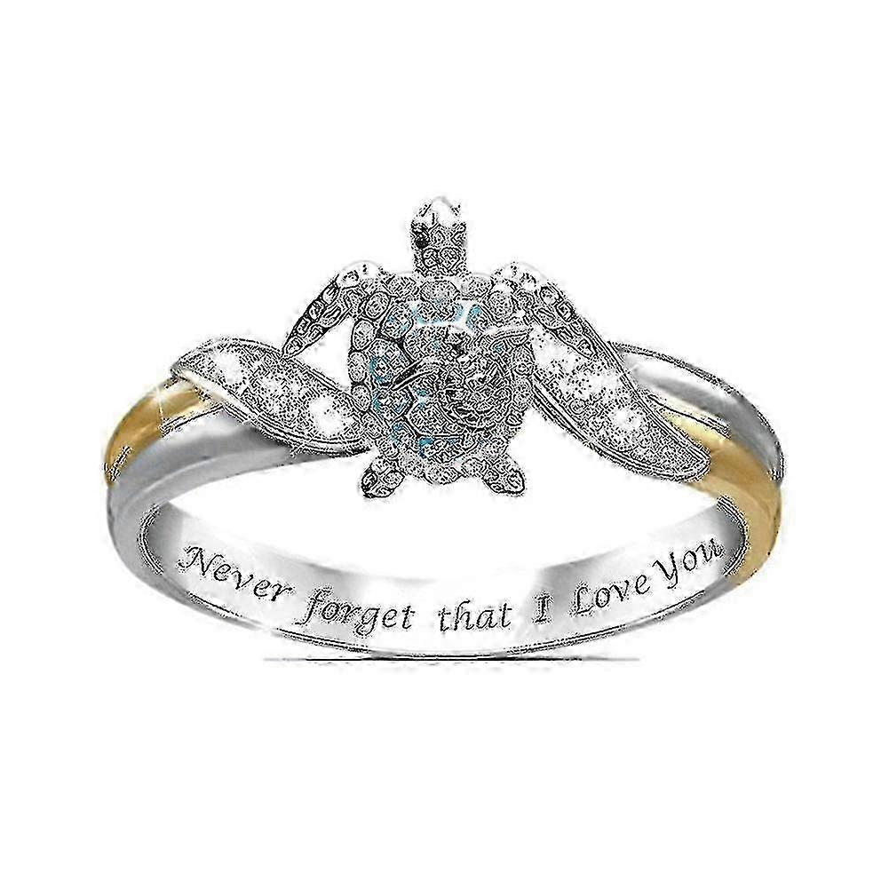 Sea Turtle Crystal - Studded Turtle Ring with "Mom Loves You Forever" Theme