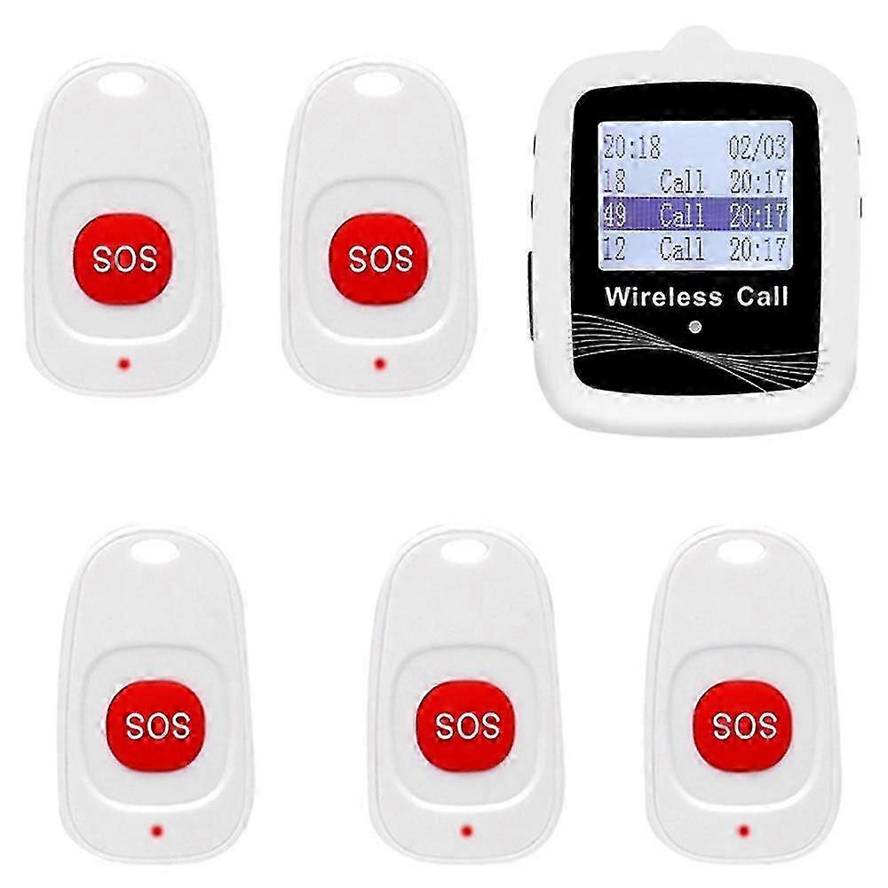 EU Wireless Elderly Emergency Alert Bell System with 5 SOS Call Buttons and 1 Digital Screen Receive-In stock