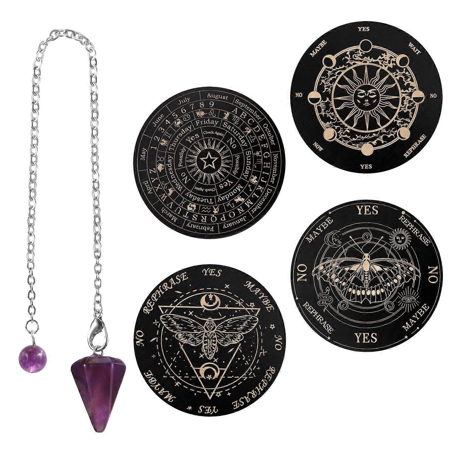 4Pcs Card Altar Stand with Crystal Necklace Round Dowsing Divination Board