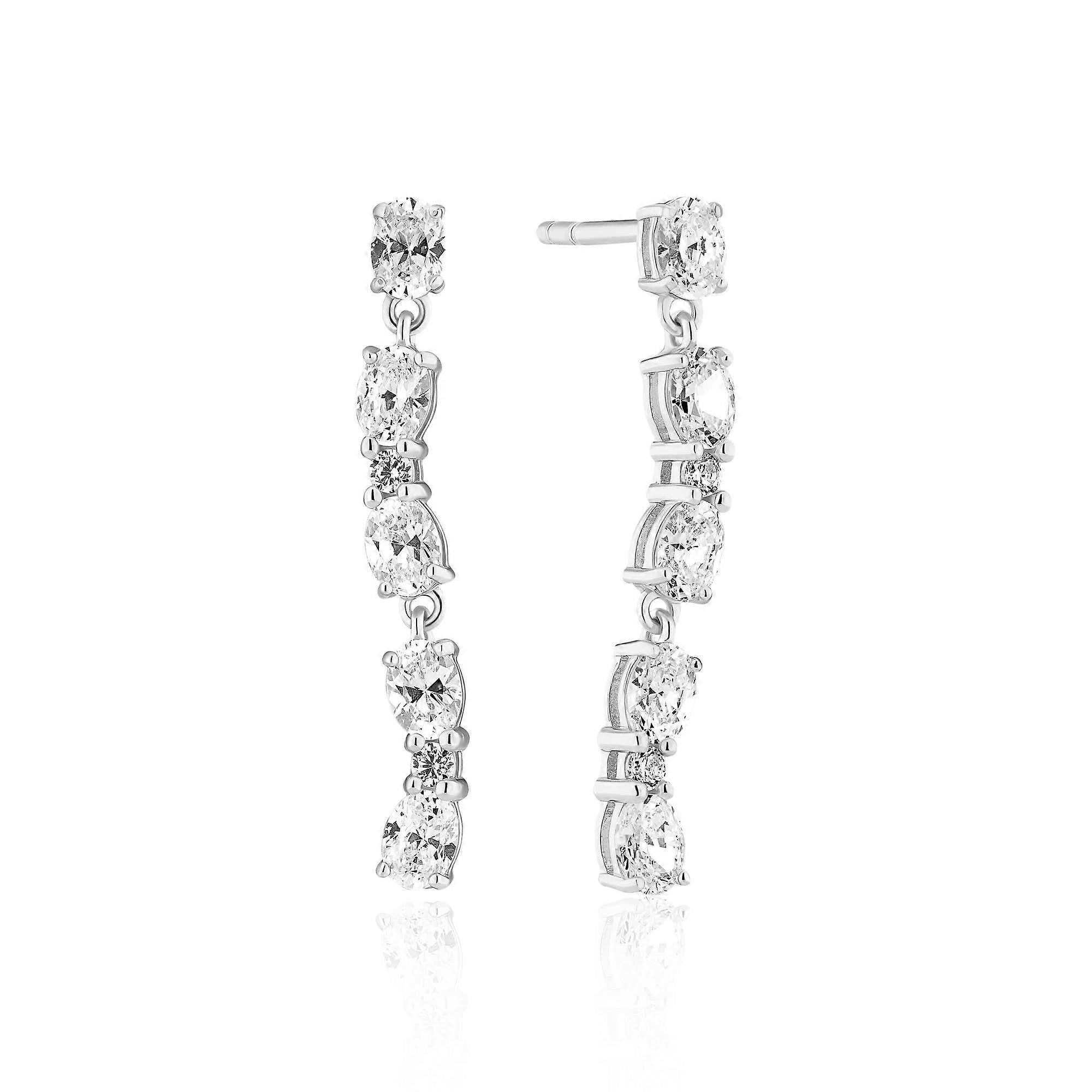 Sterling Silver Ellera Ovale Sette Earrings SJ-E2417-CZ