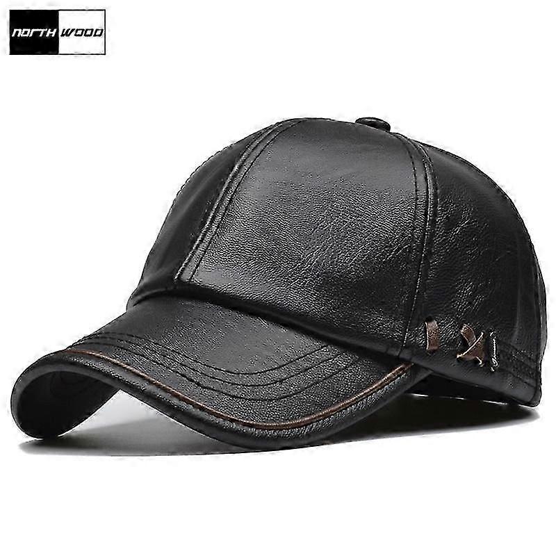 NORTHWOOD PU Leather Baseball Cap Men's Winter Snapback Trucker Dad Hat