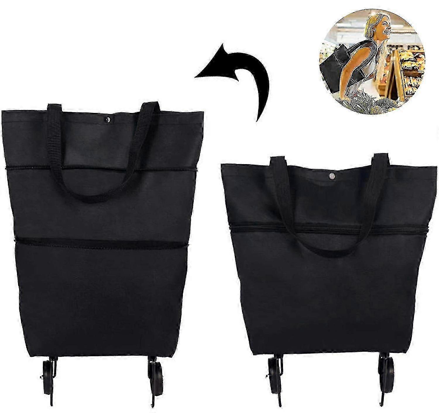 Foldable shopping cart, foldable two-stage zipper foldable shopping bag with wheels foldable shopping cart for fruits, vegetables, shopping cart