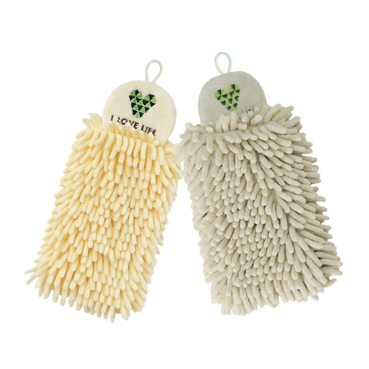 Chenille Hand Towels Set of 2 Quick Dry Soft Fuzzy Kitchen Bathroom Hanging Towels for Hand Drying and Decoration