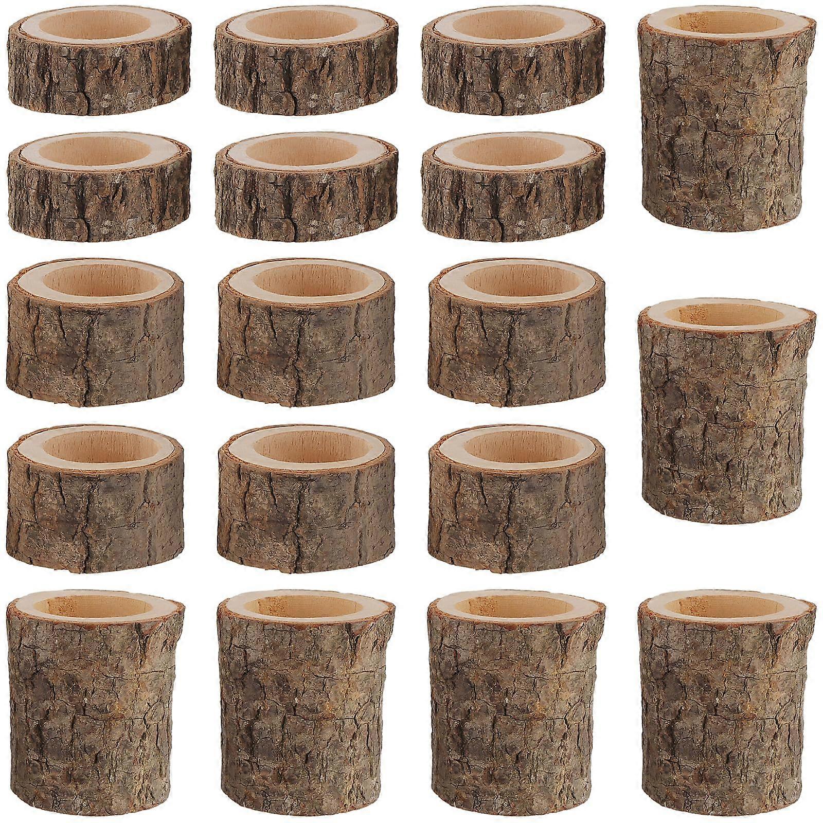 18 PCS Wooden Tea Light Candle Holders Set, Rustic Wood Votive Holders in 3 Sizes for Table Decoration, Personalized Log Design