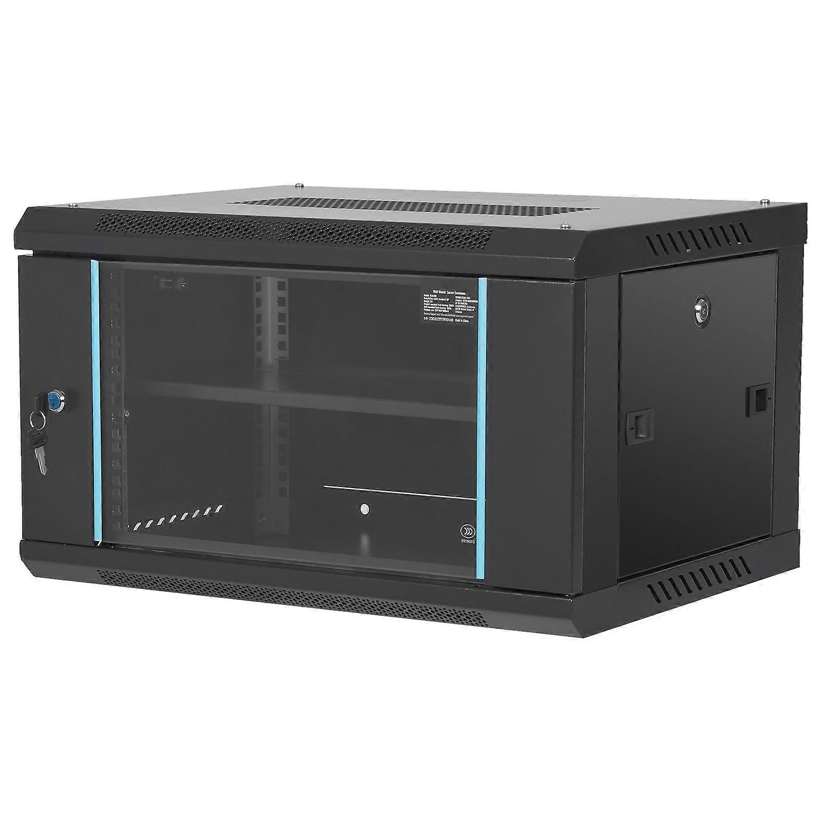 6U väggmonterat nätverksserverskåp, 15,5 tum djupt, 200 lbs Max. med låsbara sidopaneler för glasdörrar, för IT-utrustning, A/V-enheter