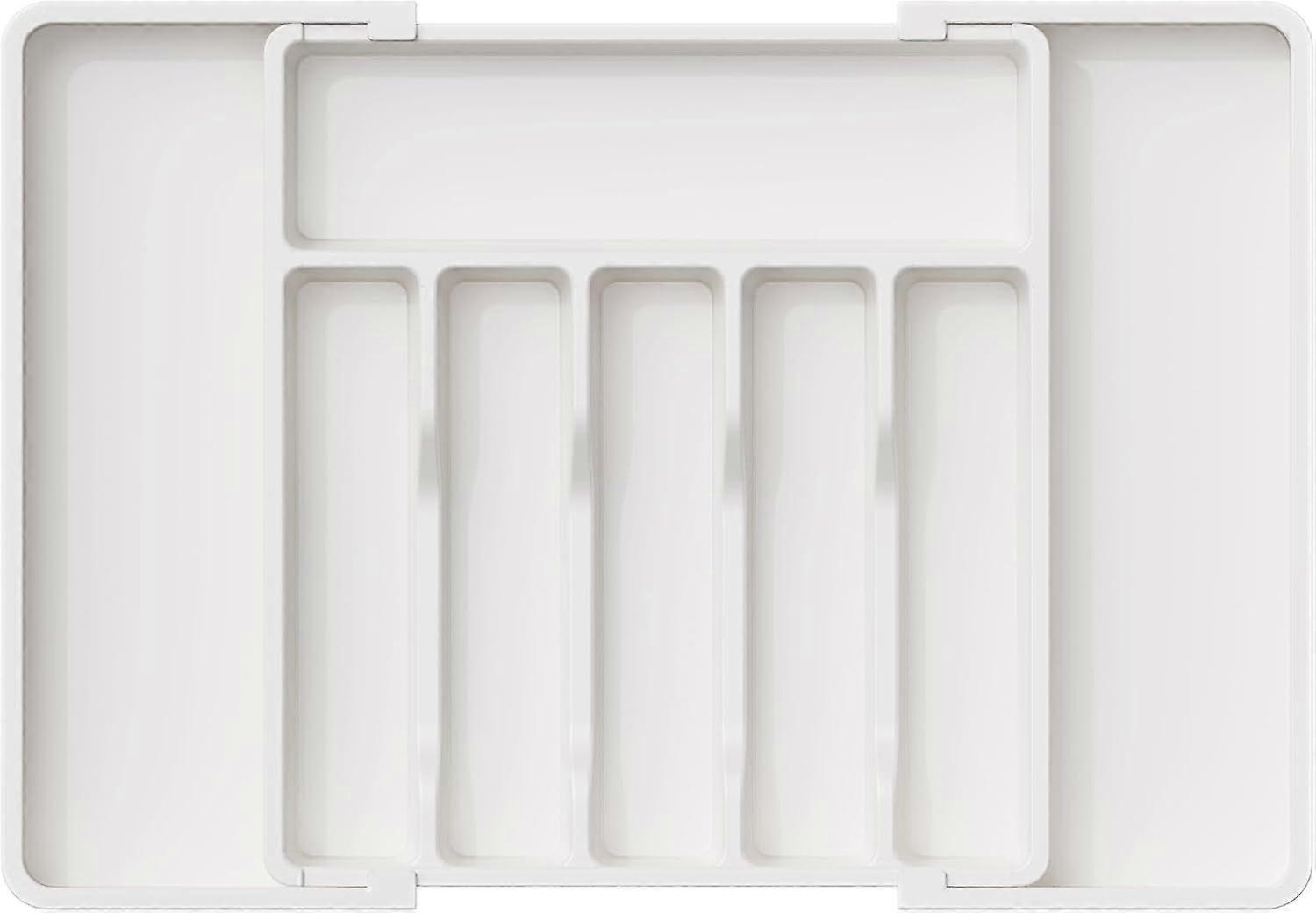 Cutlery Drawer Organiser, Adjustable Silverware and Flatware Holder, Compact Plastic Storage for Spoons Forks