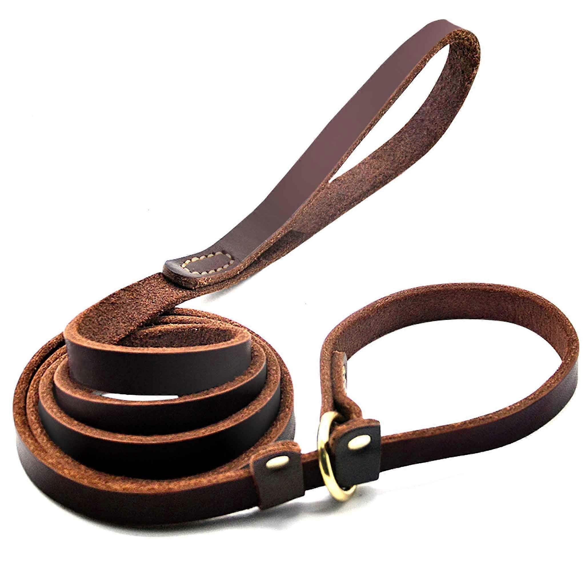 Real leather sliding lead dog bowl, soft adjustable pet shift with slide, 0.7 inches wide