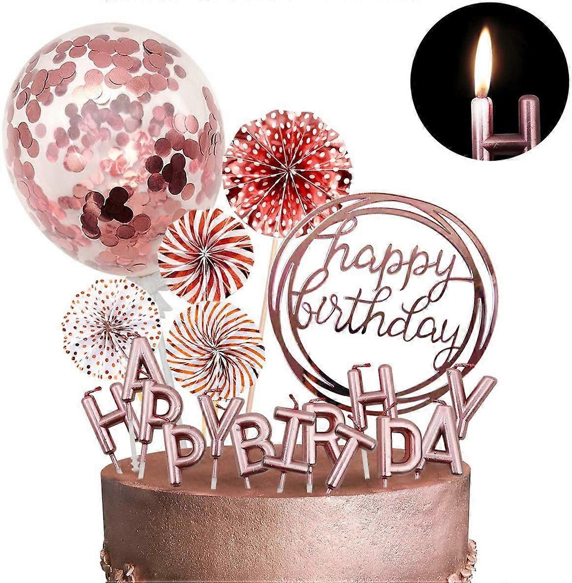 Rose Gold Glitter Happy Birthday Cake Topper - Decoration For 18th, 30th, 40th Birthdays & Party Photos - View #9