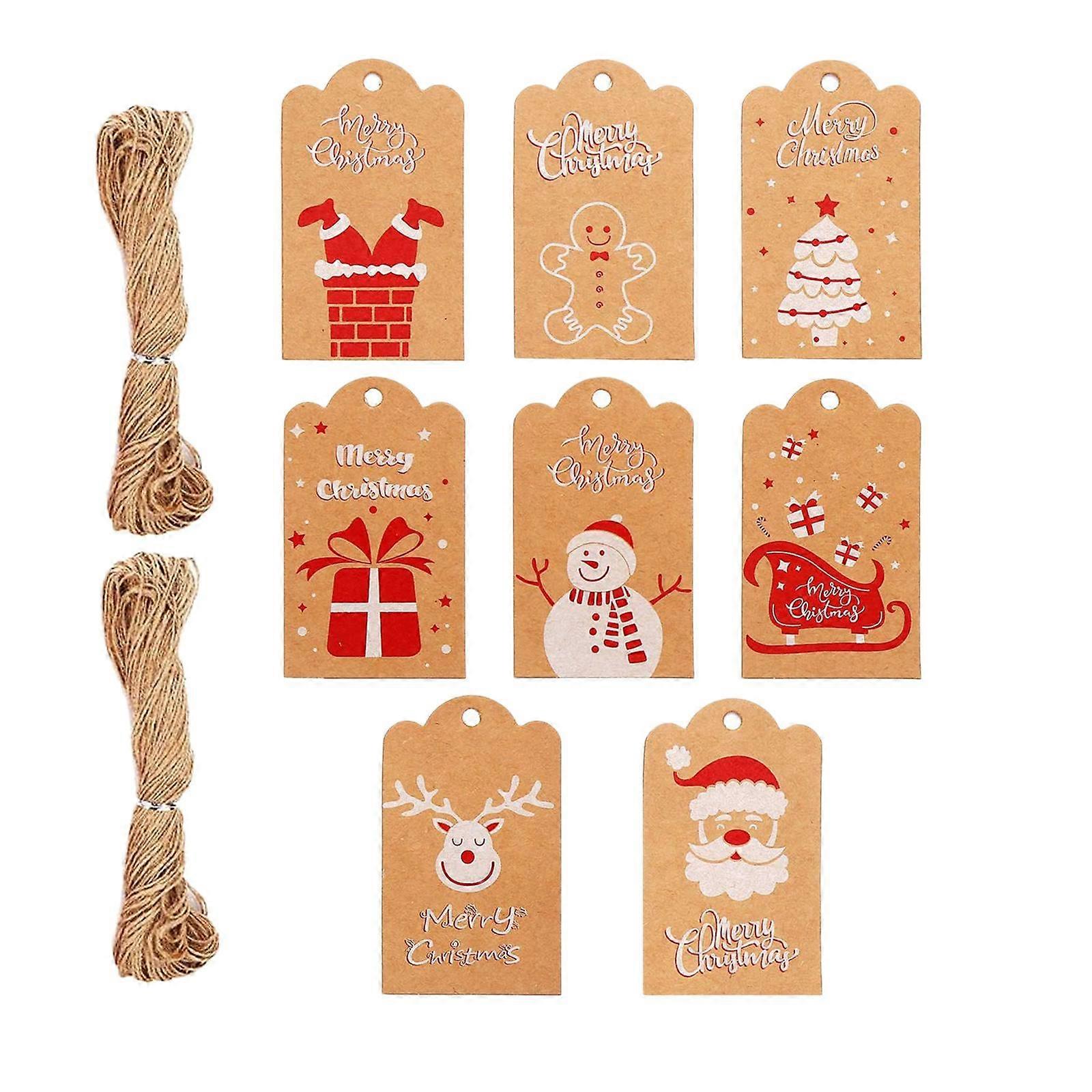 8Pcs Christmas Kraft Paper Tags String for Holiday Party