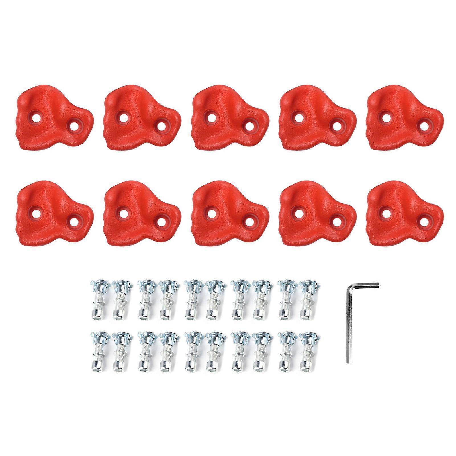10PCS Rock Climbing Holds PE Ergonomic Comfortable Hand Feeling Climbing Rock Wall Grips for Indoor Outdoor Red