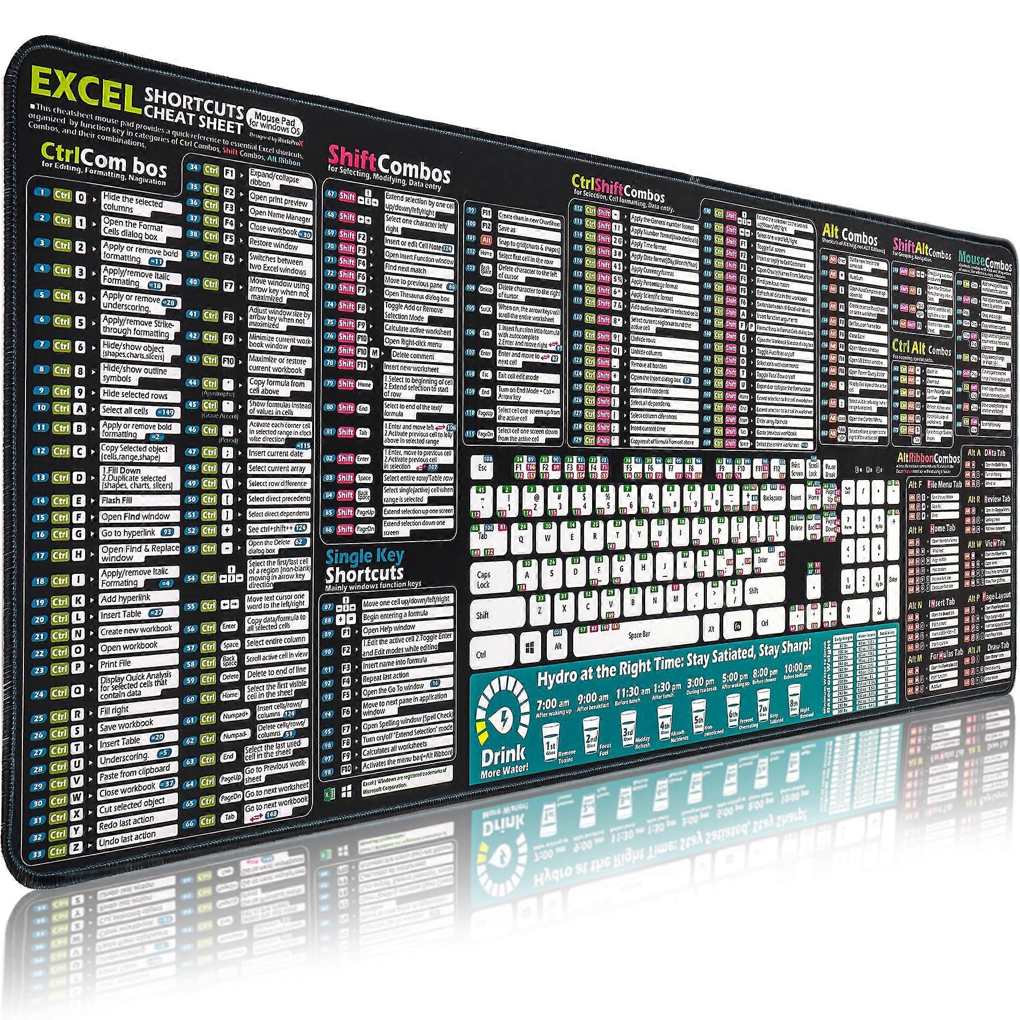 Excel Cheat Sheet Desk Pad Extended Large Excel Mouse Pad with Shortcuts