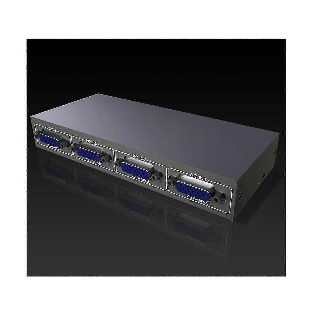 4-Port VGA KVM Switch HD Video Switcher with Split Screen for Multiple PCs