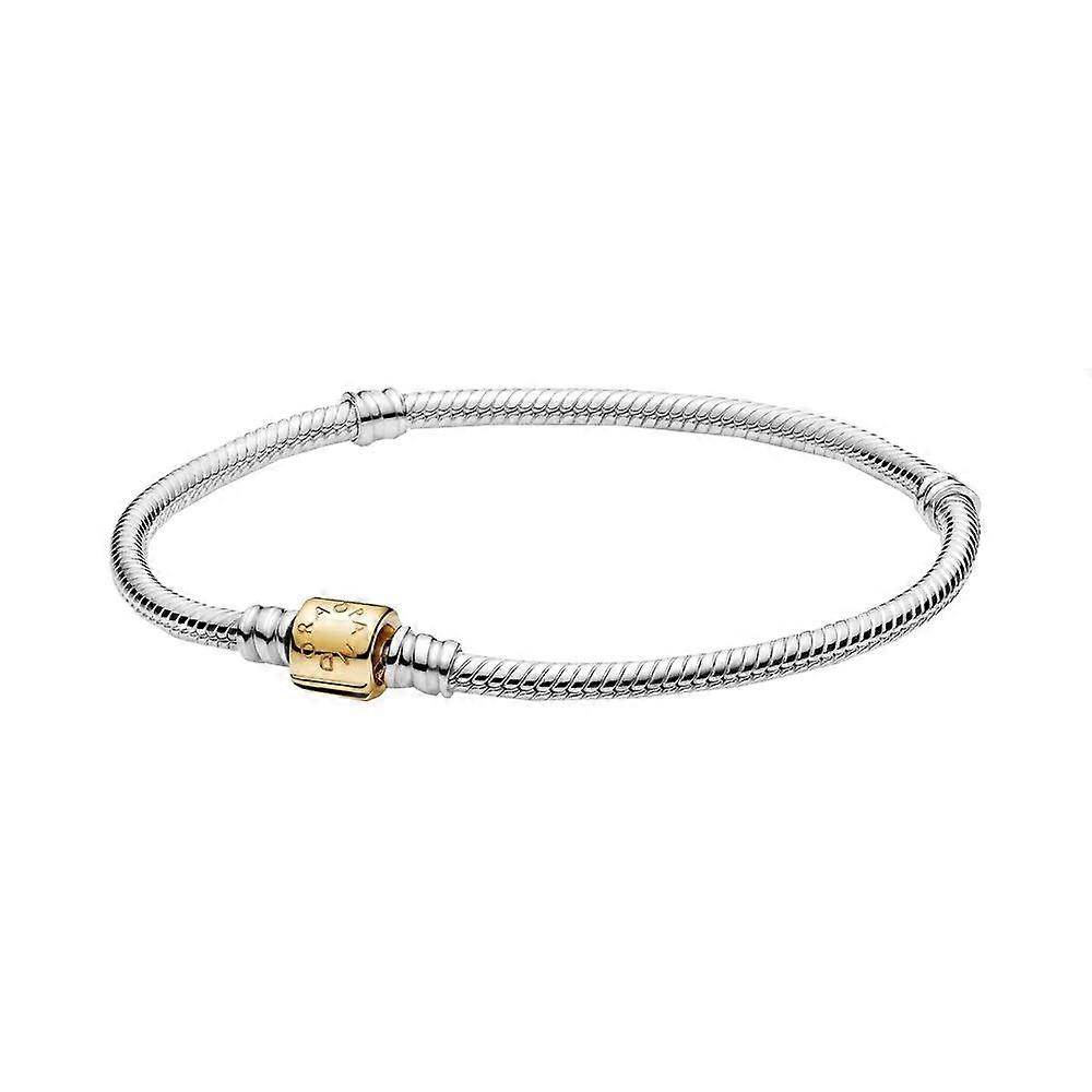 Two-tone Barrel Clasp Snake Chain Bracelet for Women in 925 Sterling Silver, Adjustable Size, Elegant Design