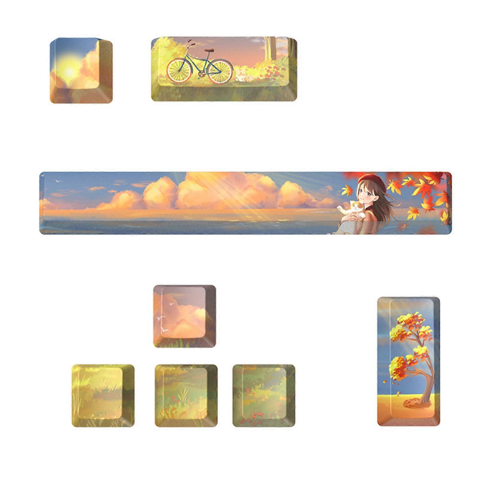 PBT 8 Keys OEM Height Mechanical Keycap Five-sided Sublimation Keycap Space Enter Directions Mechanical Keyboard Keycaps Multicolor