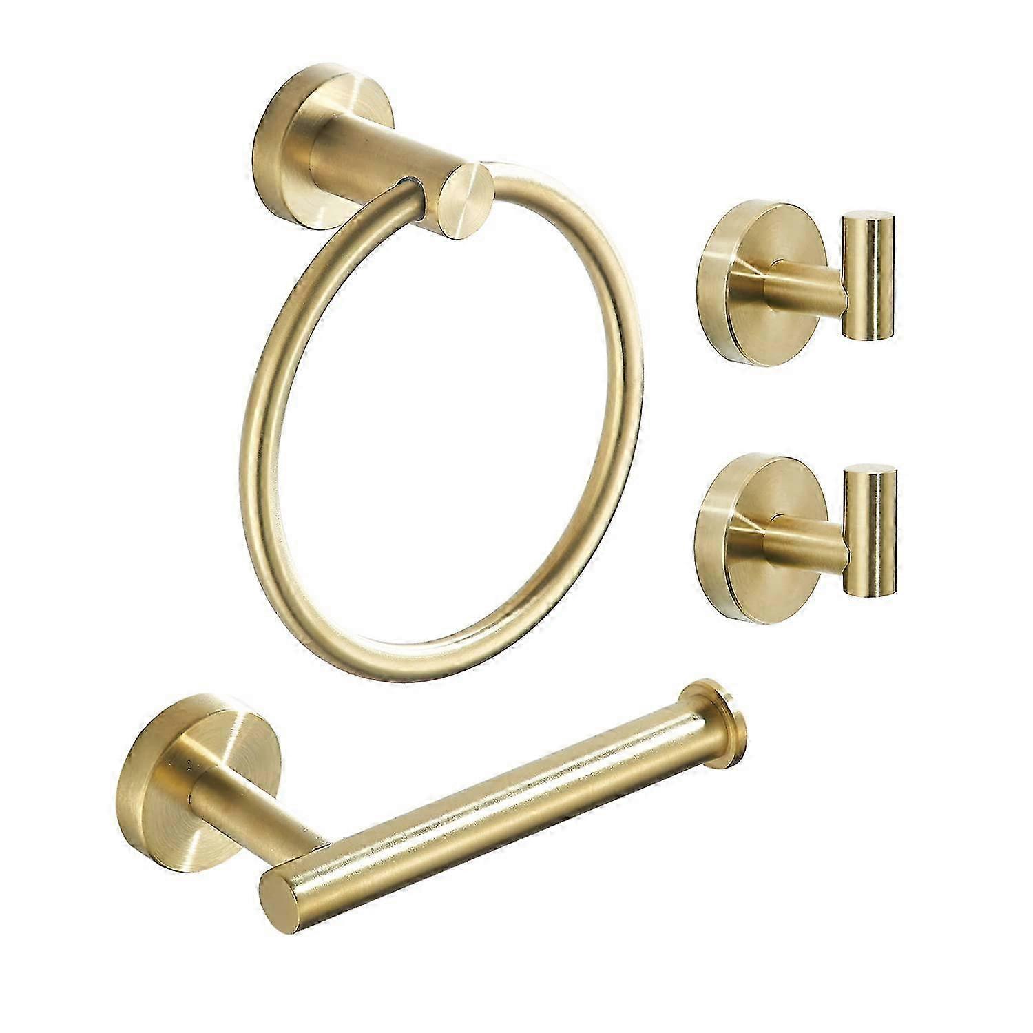 4-Piece Bathroom Hardware Set: Towel Holder, Ring & 2 Robe Hooks