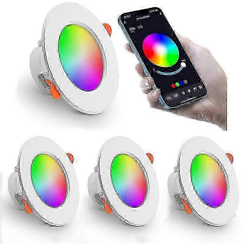 2025 LED Recessed 108W (60W equivalent) RGB Color Changing Dimming Colorful RGBW IP44 RGB+CCT Round Dimmable Downlights via Bluetooth (set of 4)