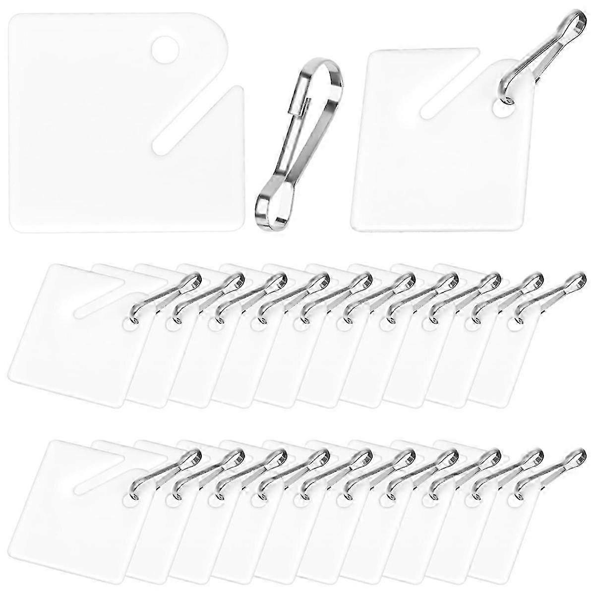 100Pcs White Blank Square Key Tags with Metal Snap Hooks - Slotted Plastic Hanging Tags for Keys