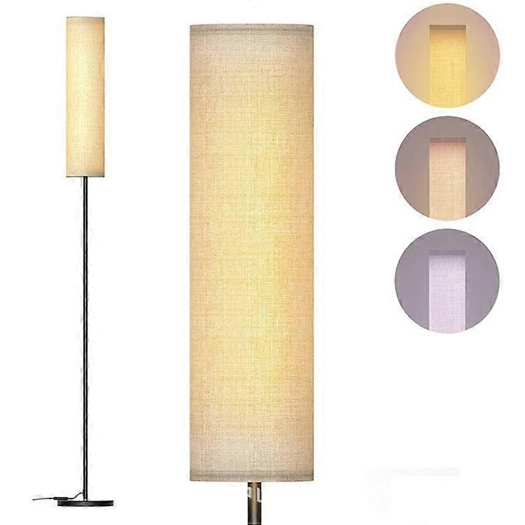 Linen Lampshade Standing Lamp Study Room Bedroom LED Floor Lamp with 3 Color Temperature Bulb, EU Plug