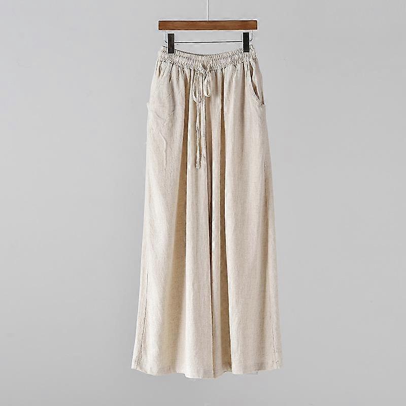 Johnature Full Length Wide Leg Pants Casual Loose Elastic Waist Solid Color Women Pants