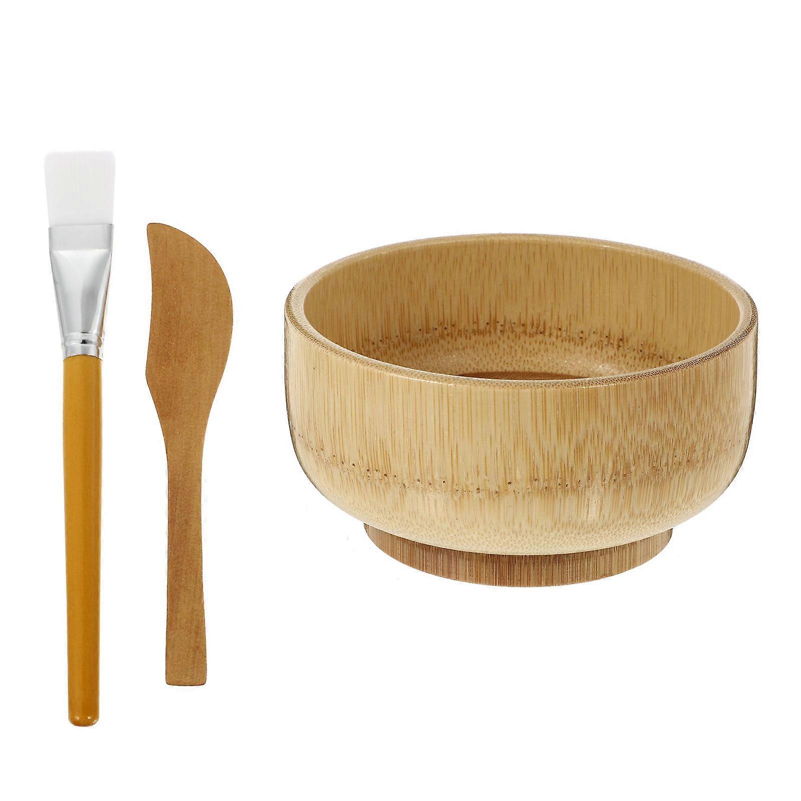 DIY Facial Mask Tools Set with Bowl Stirring Stick and Brush for Home Use Khaki 1Set