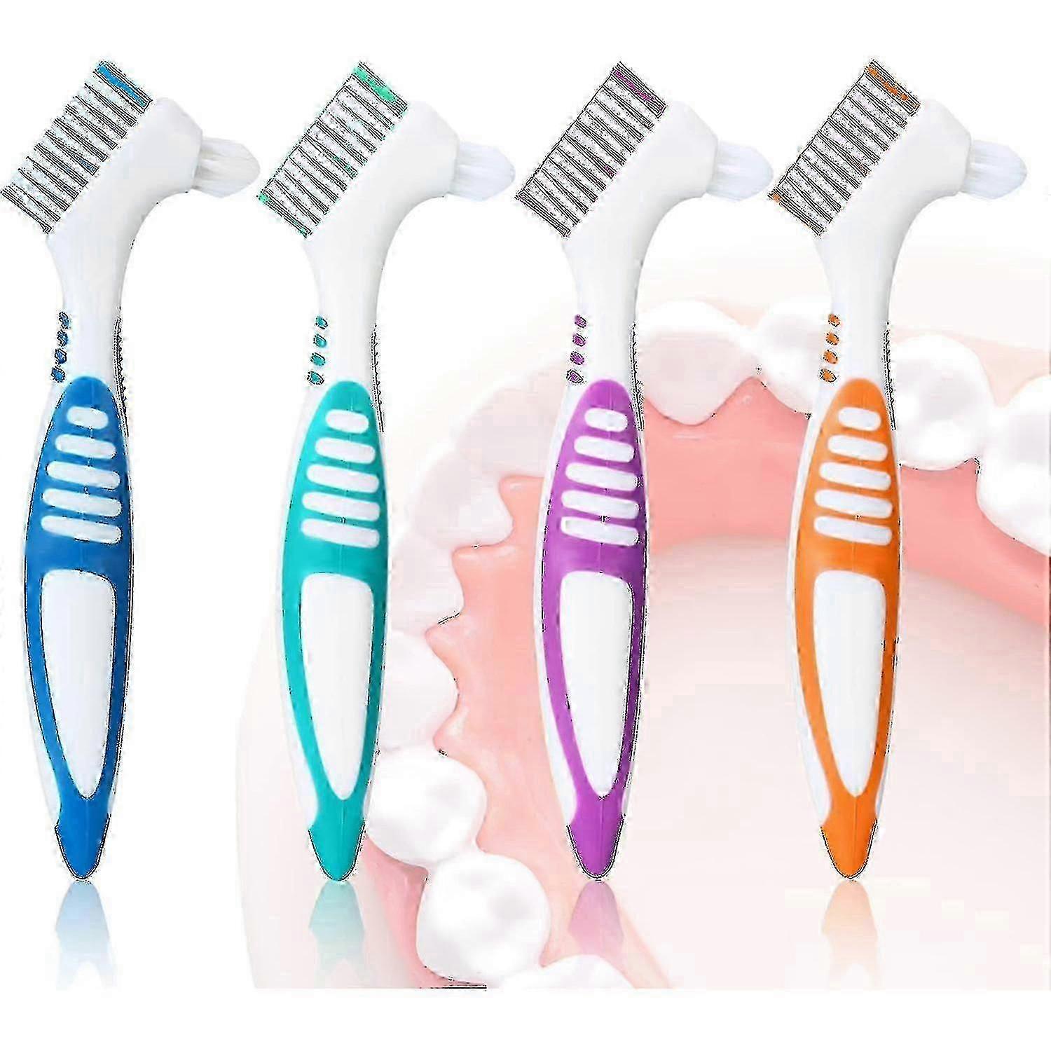 Premium Hard Denture Brush 4pcs, Double-Sided Cleaning Toothbrush