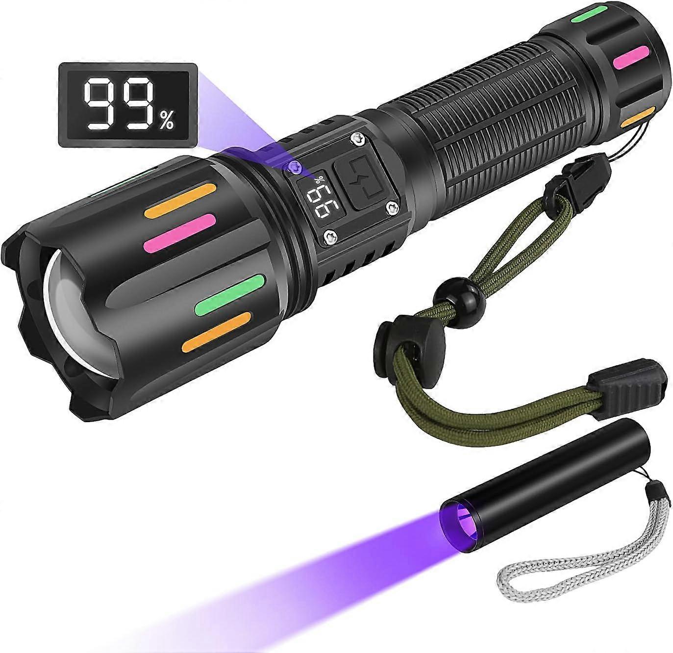 Torches LED Super Bright, Rechargeable Torch 500000 Lumens Powerful Tactical Torch with LCD Digital Display, 5 Modes Zoom Flash Light, High Power Hand