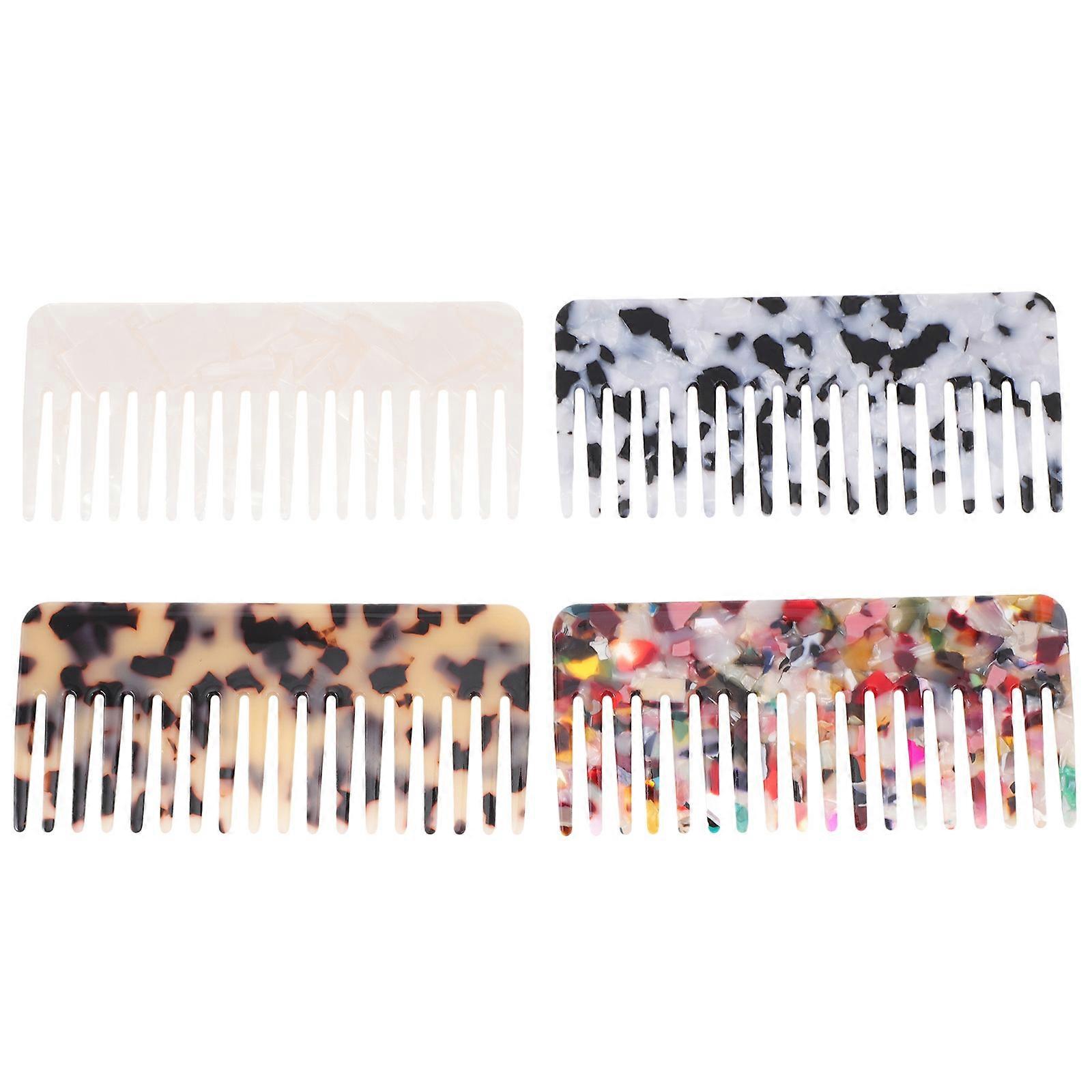 Smooth Hair Wide Tooth Design Combs For Travel Use Acrylic Material Assorted Color 4Pcs