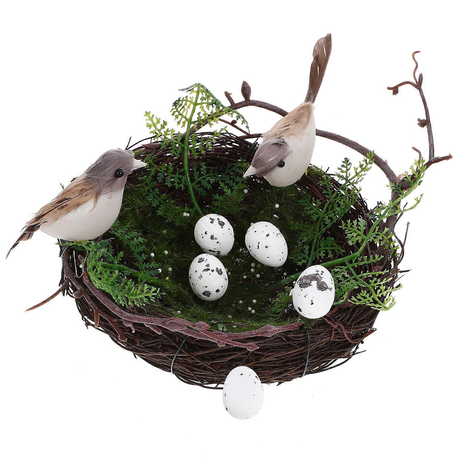 Spring Bird Nest Decor Small Bird Nest with Eggs 16.00X15.00X6.00CM Plastic 1Set for Garden Home Balcony