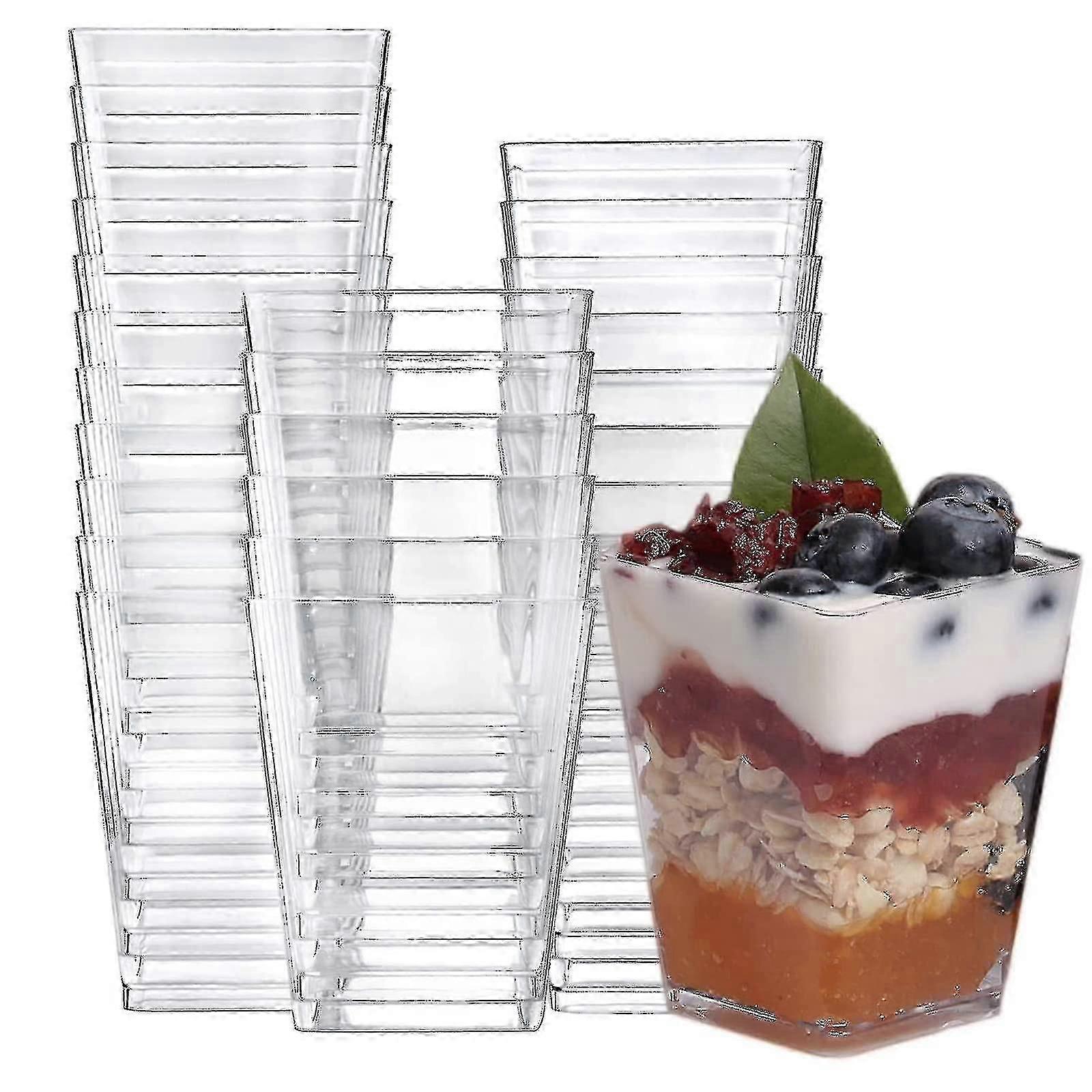 50pcs Dessert Cups Square Dessert Cups Set Reusable Plastic Dessert Cups