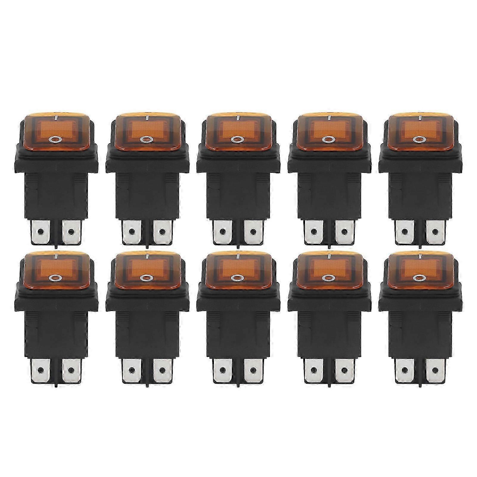 10個2ポジションロッカートグルスイッチオンオフ30A AC 125V 250Vボート用LEDライト付き4ピンオレンジ