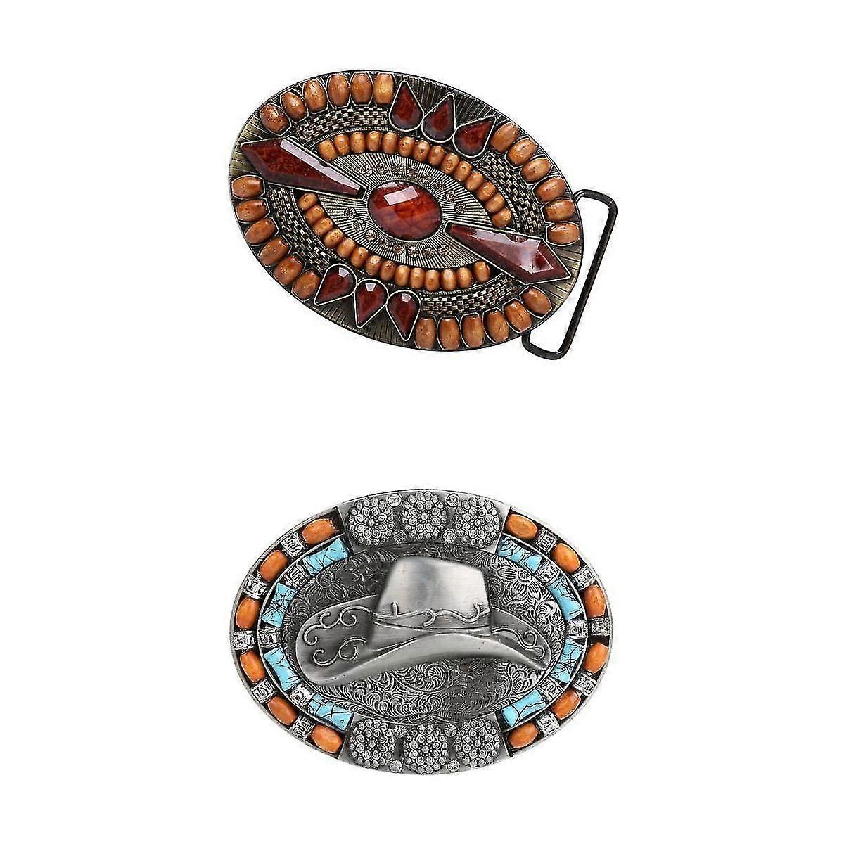 2 Pieces Men's Western Bohemian Indian Jeans Retro Style Belt Buckles