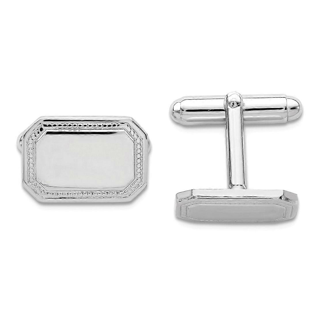 Solid Engravable (front only) Rhodium Plated Polished Rectangle Cuff Links 11x18mm Wide-Cuff Link for Men