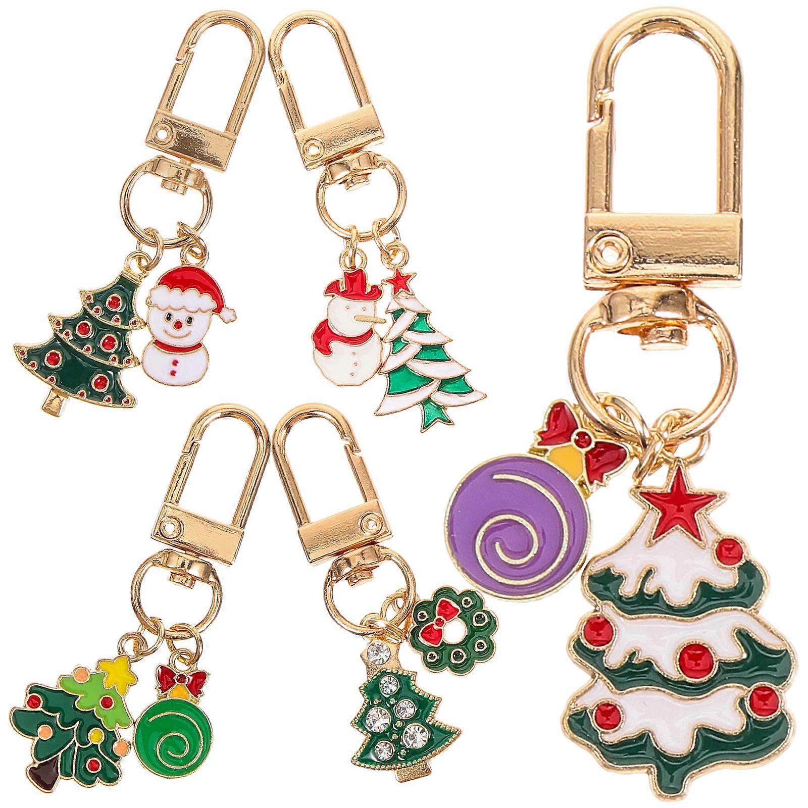 Christmas Keychain Alloy Cartoon Keychain for Keys Holding 5Pcs Set