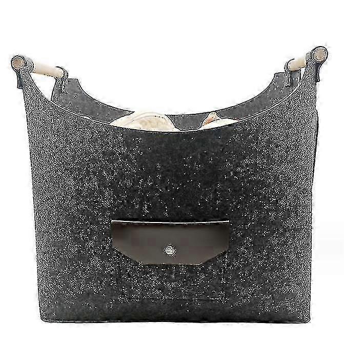 سلة كبيرة من اللباد للحطب والتسوق والصحف بمقبض خشبي