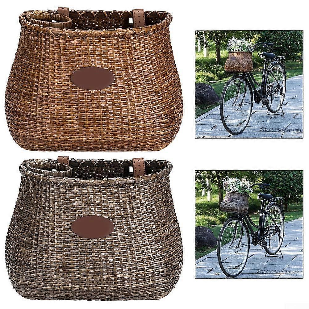 Classic rattan bicycle basket with drink holder, perfect for cyclists Coffee color