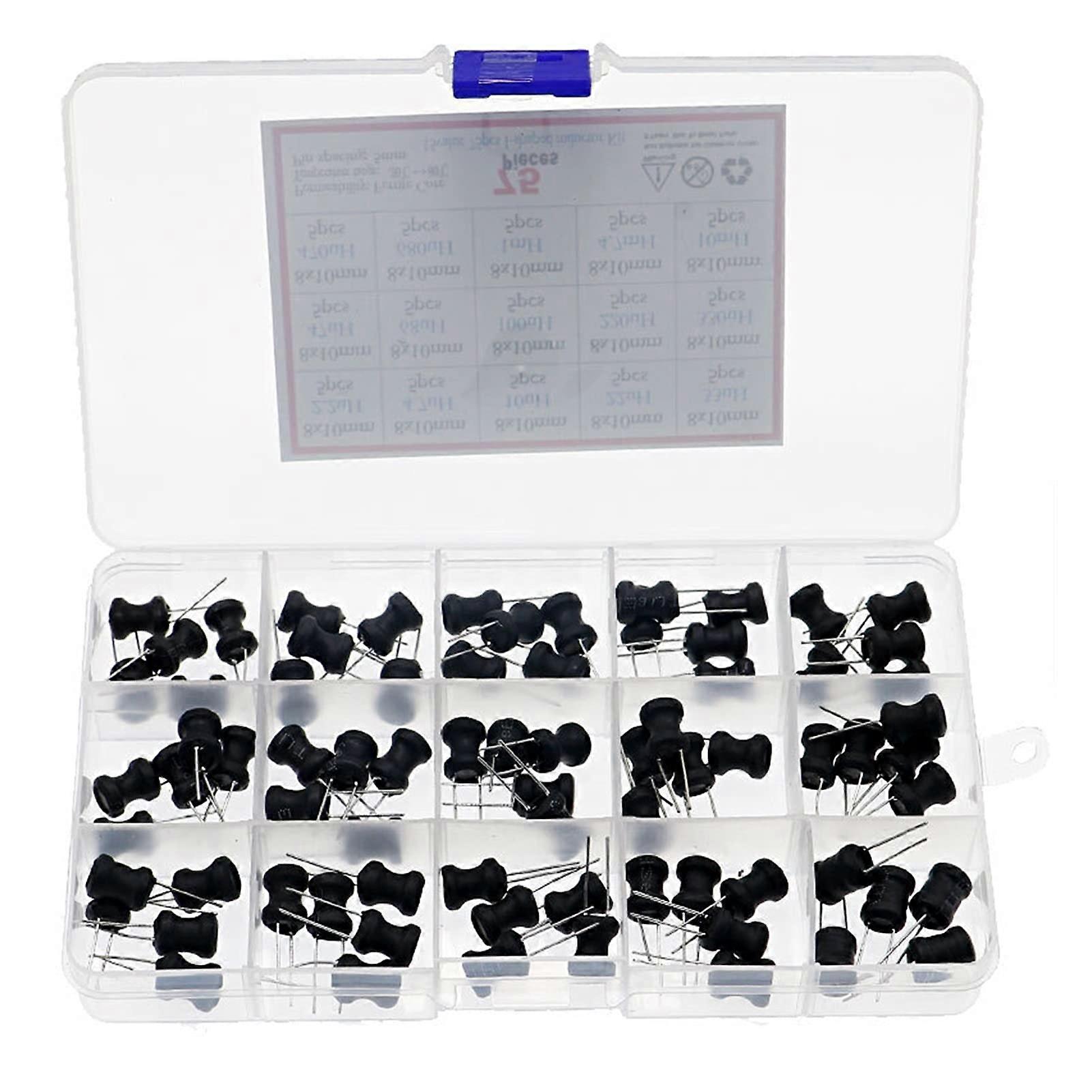 75pcs/box, 8x10mm Cylindrical Power Inductor Kit, including 2.2H, 4.7H, 10H, 22H, 33H, 47H, 68H, 100H, 220H, 330H, 470H, 680H, 1mH, 10mH.