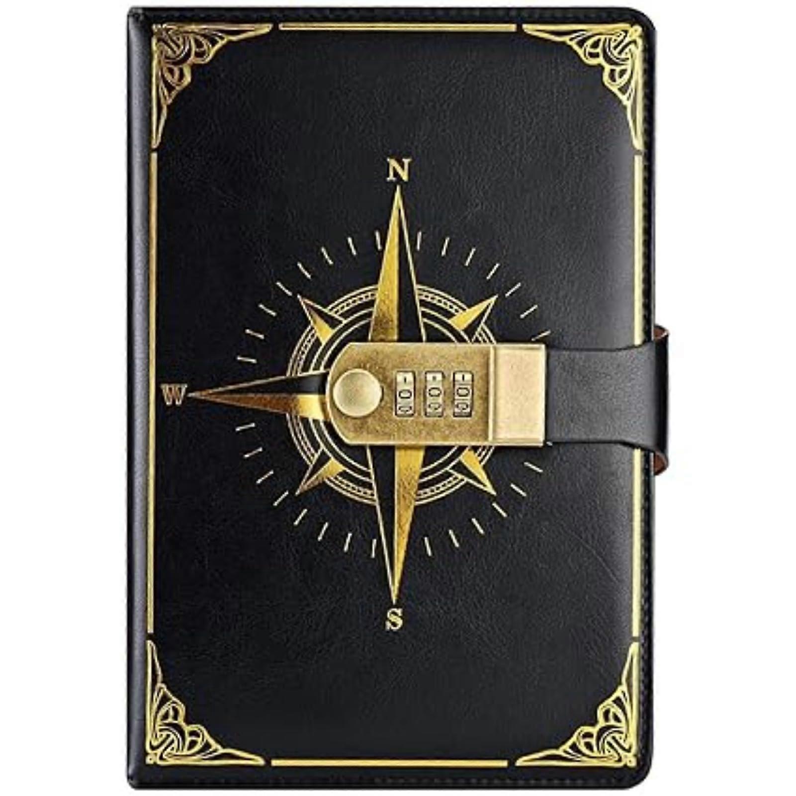 A5 Travel Diary with Lock, Code Lock Notebook and Compass Design, Secret Journal for Girls, Ideal for School and Office