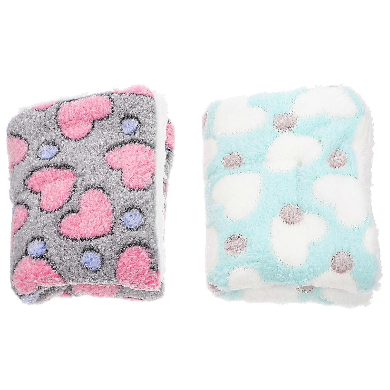 Bunny Sleeping Pad Pet Warm Mat Rabbit Winter Use Gray with Heart Pattern Portable 2Pcs