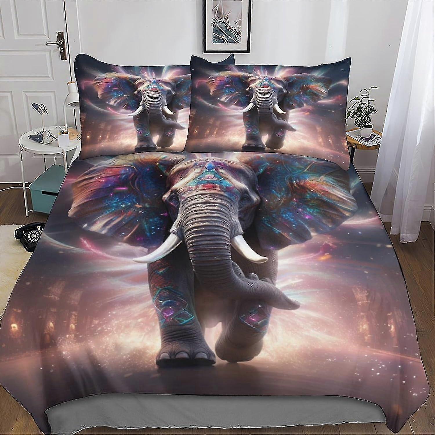 Conjunto de capa de edredom 3D de elefante para impressão criativa Conjunto de capa de edredom conjunto de cama com travesseiros Fronha Capa de cama de microfibra com zíper 3 P