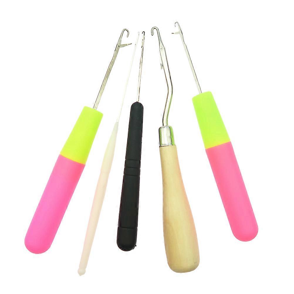 Sweater Repairing Needle Bent Latch Hook Knitting Tool Set for Craft Projects Wooden Material Wearing Buddhist Beads 5Pcs