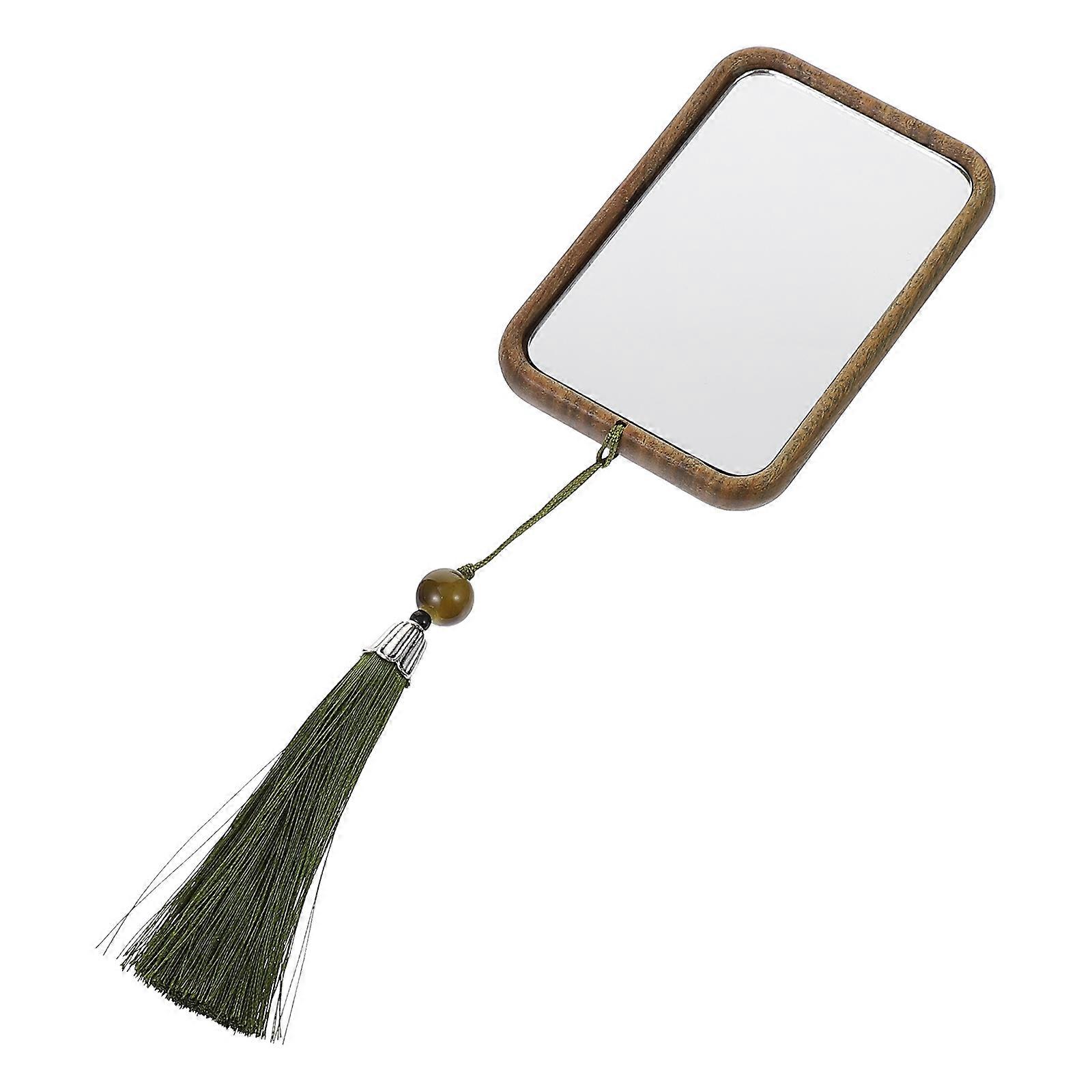 Wooden Makeup Mirror with Tassel for Travel and Portable Use Multi Color