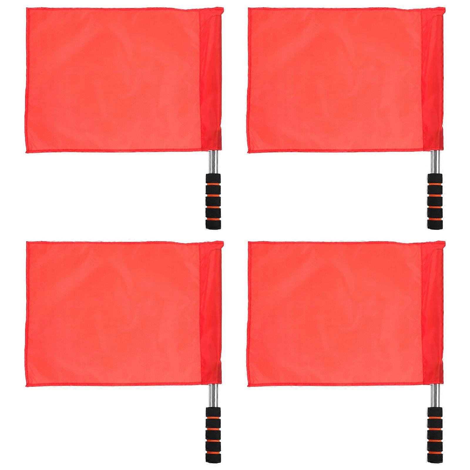 4pcs Track and Field Events Referee Flag Match Stainless Steel Pole Flag Hand Signal Flags (Red)