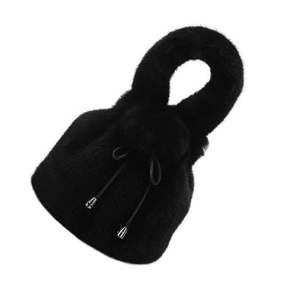 Stylish Black Plush Cartoon Crossbody Bag for Women's with Large Capacity and Wide Shoulder Strap
