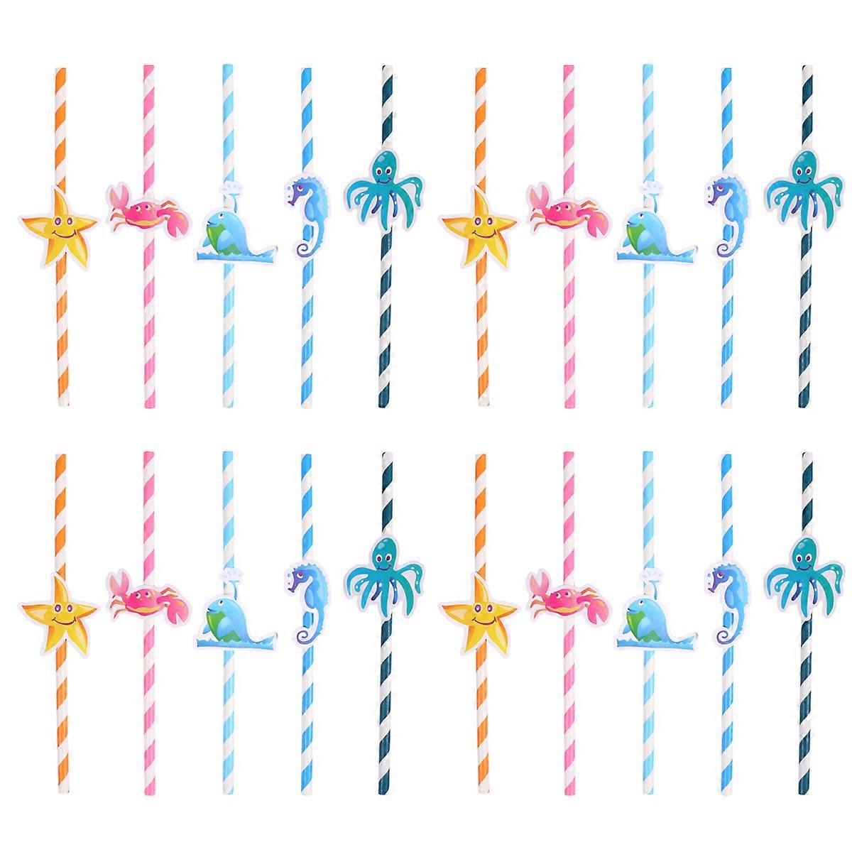 50 Pcs Ocean Animal Paper Straws Colorful Durable Party Supplies for Juices, Smoothies & Iced Drinks Includes Crab, Sea Star, Whale & Octopus