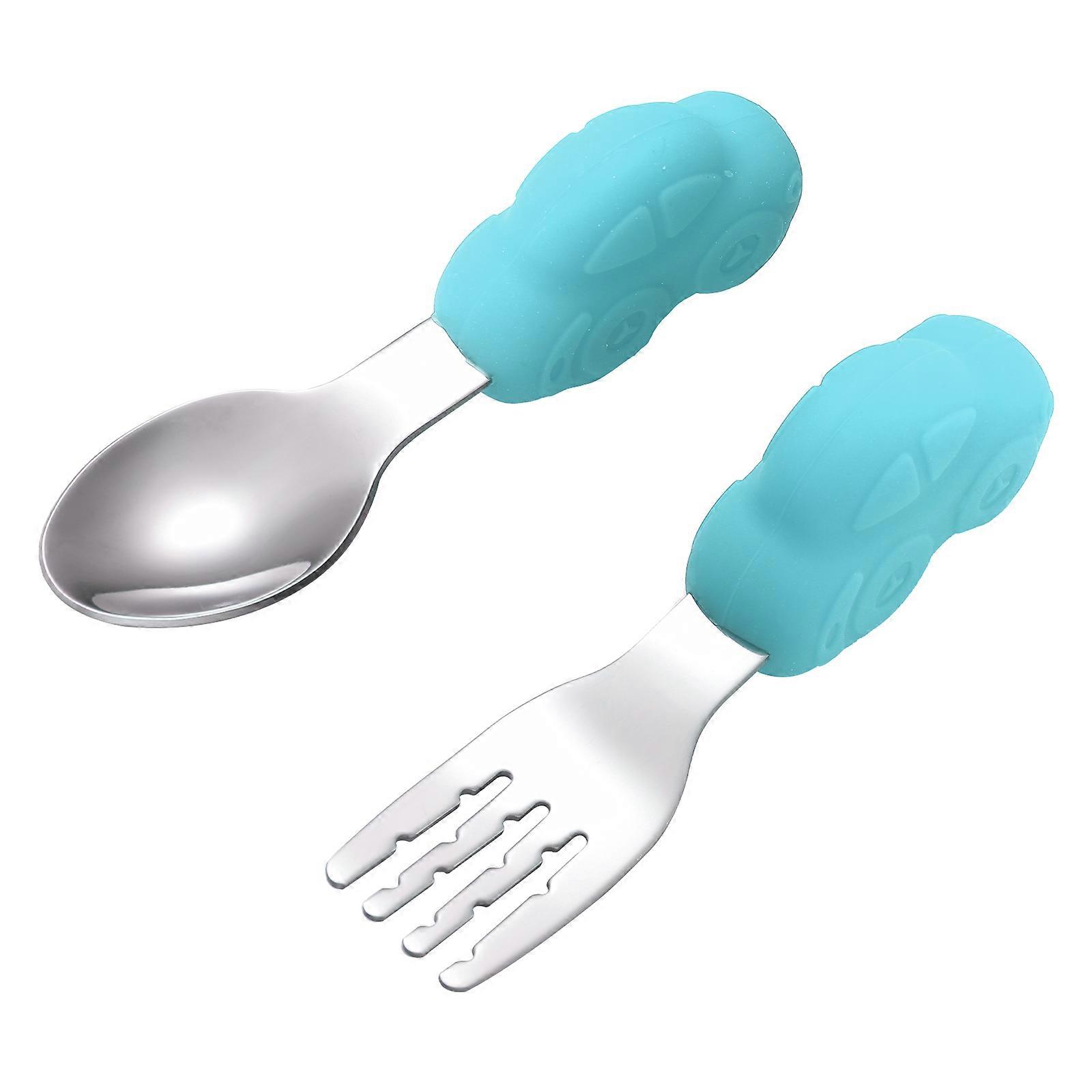 Red Toddler Training Utensils Made of Silicone and Stainless Steel Safe and Durable for Kids Use 1
