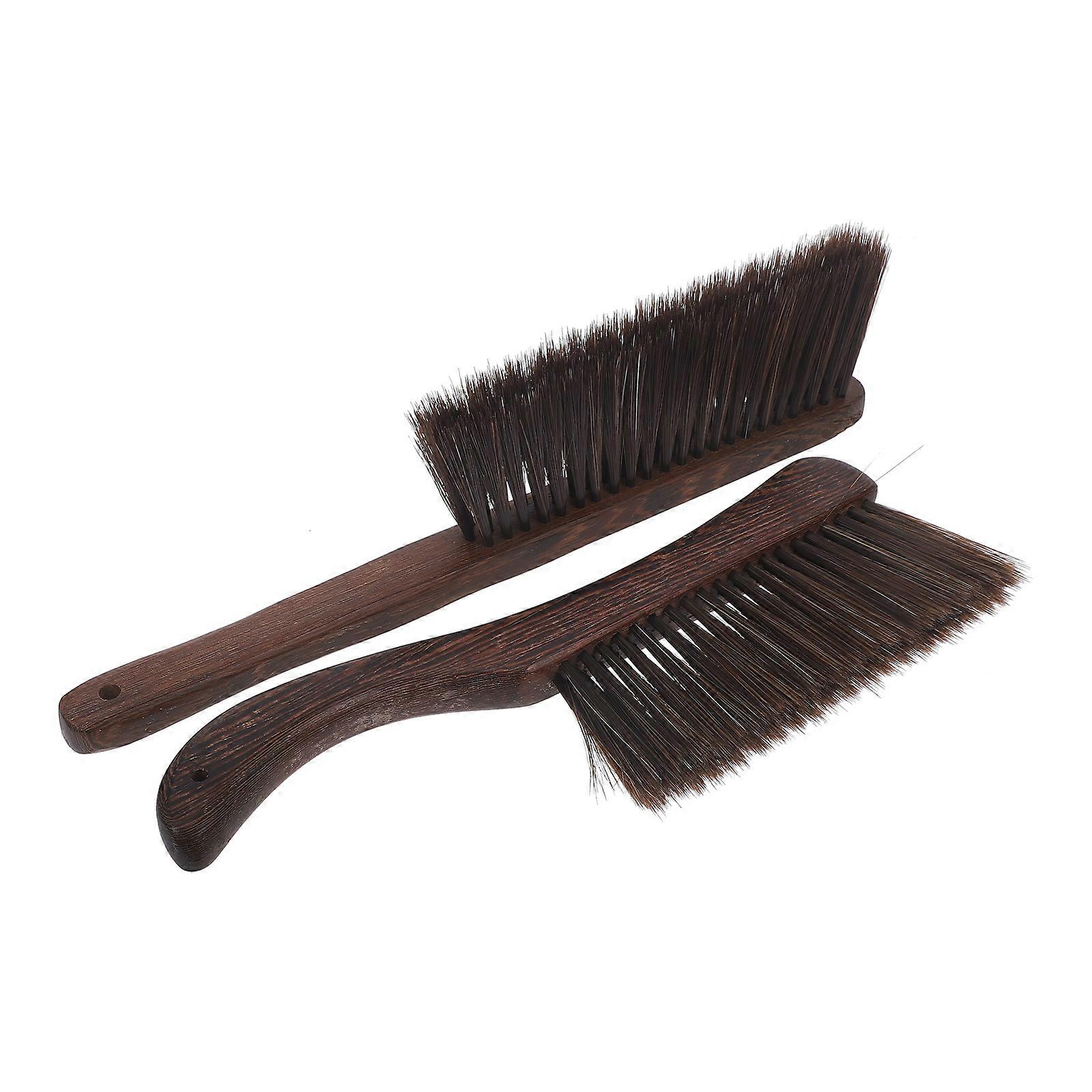 Soft Bristle Cleaning Brush Set (2pcs) with Wood Handles for Efficient Dusting of Beds, Sofas, Counters – Multi Use Household Tool for Bathroom and