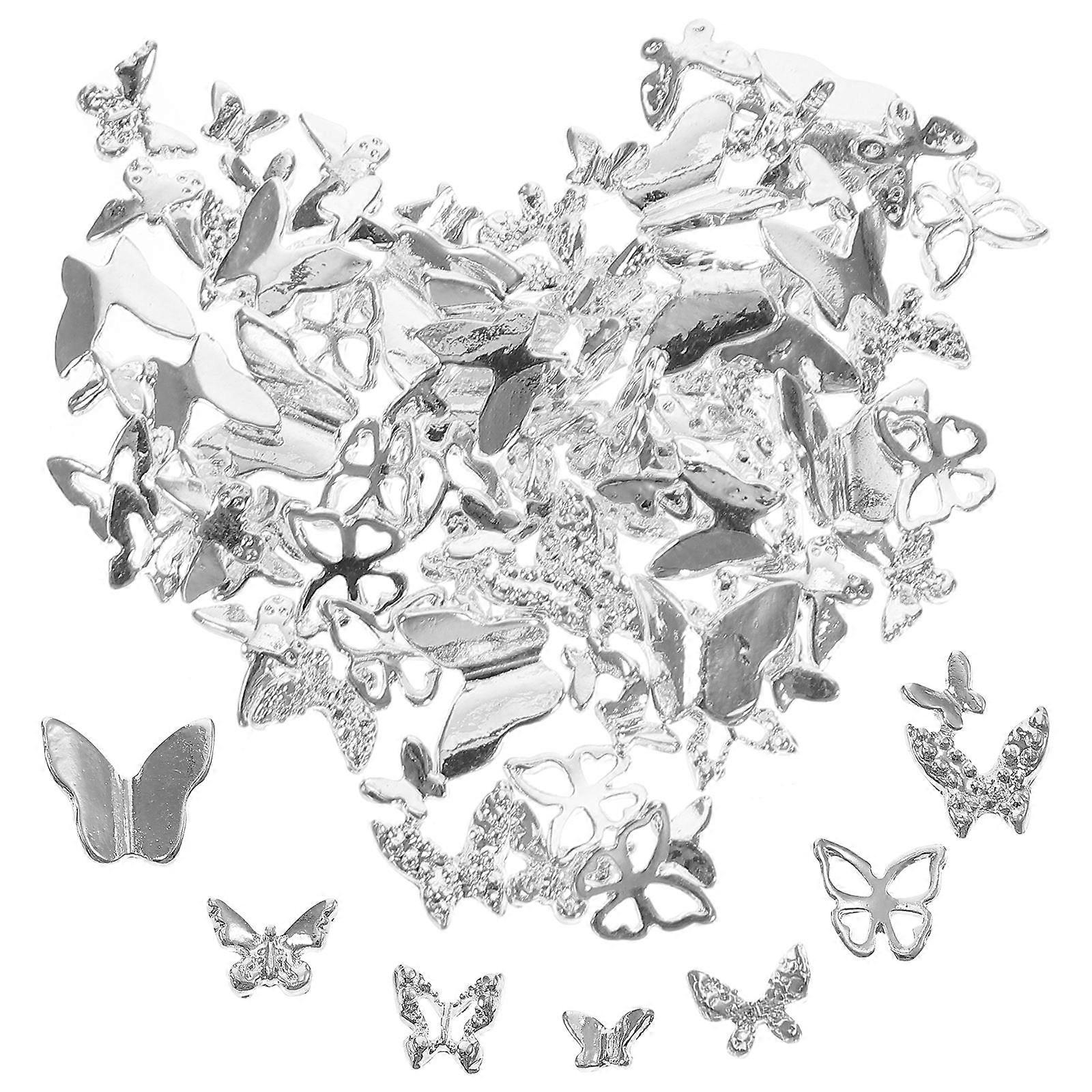 Butterfly Shaped Manicure Charms for Nail Art with 70pcs Silver Metal Pieces for DIY Decor