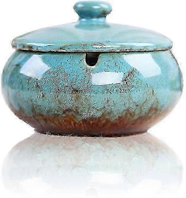Windproof ceramic ashtray for office decor with secure lid