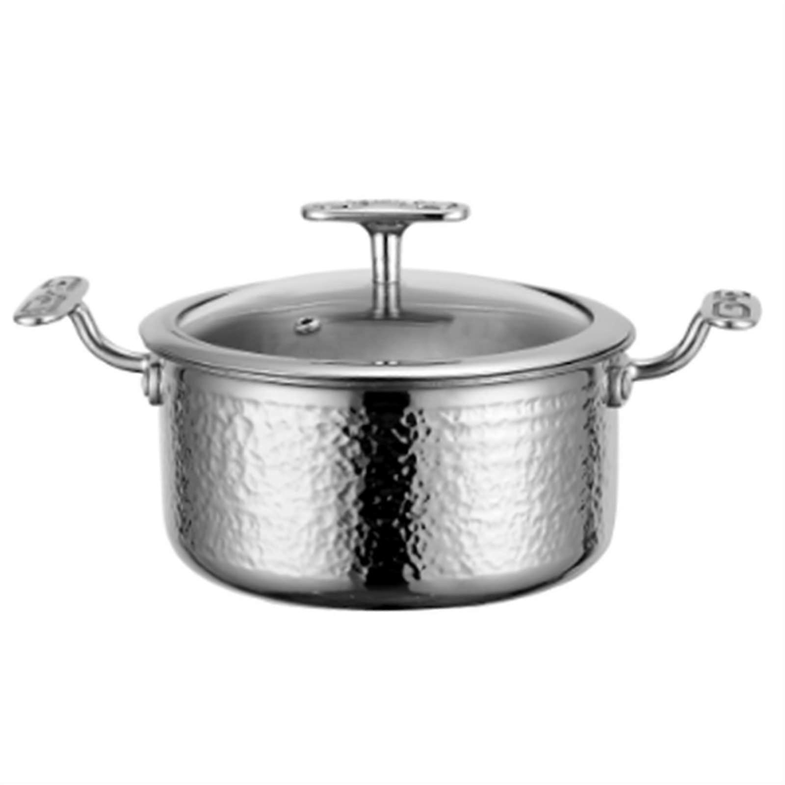 Single Hot Pot 16 cm, 304 Stainless Steel, Hammer Pattern, Induction & Gas Stove Compatible, Large Capacity, Three Layers
